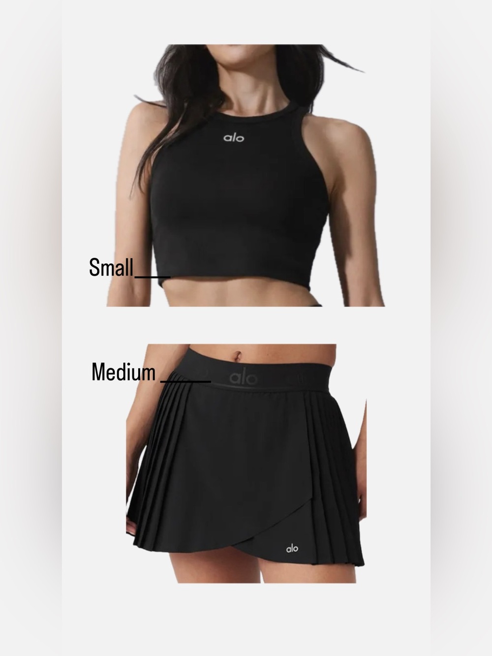 🖤Alo Women's Black Pleated Tennis Skirt M & top S